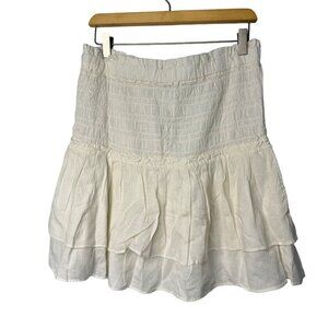 Madewell Smocked Pull On Tiered Mini Skirt Lighthouse Size M Ivory Festival NEW